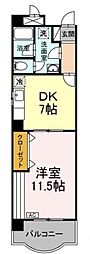 カラット中川 1DKの間取図画像