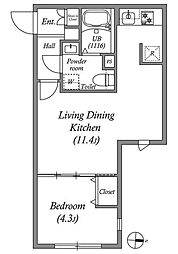 LUORE池上II 1LDKの間取図画像