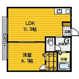 サンライト西片江A 1LDKの間取図画像