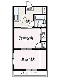 宝栄ハイツ 2DKの間取図画像