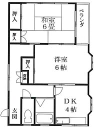 浅間リバーハイツ 2DKの間取図画像