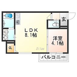 LIX京都桂川 1LDKの間取図画像