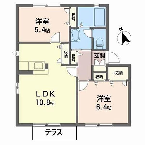 メゾン・ドゥ・メールI・II 1102｜京都府舞鶴市愛宕中町(賃貸アパート2LDK・1階・54.00㎡)の写真 その2