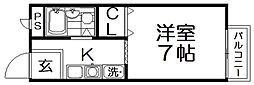 サンシティー黒田 1Kの間取図画像