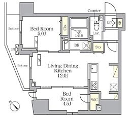 プライムガーデン大森 10階2LDKの間取り