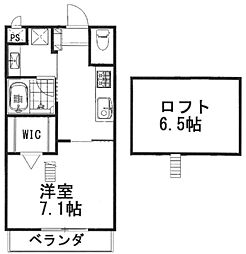 ルネ丸美・徳丸 2階1Kの間取り
