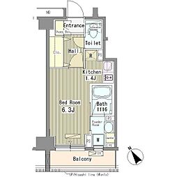 都営浅草線 馬込駅 徒歩4分の賃貸マンション 4階ワンルームの間取り