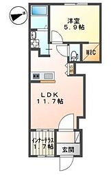 ピアチェーレ 1階1LDKの間取り