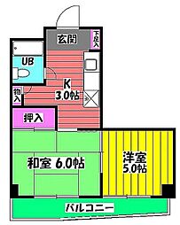 野中ハイム 2Kの間取図画像
