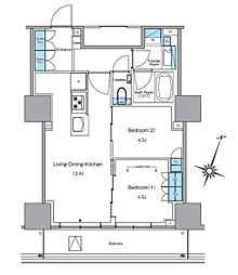 ルフォンプログレ渋谷ヒルトップ 2LDKの間取図画像