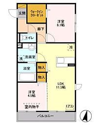 ディアコート 2LDKの間取図画像