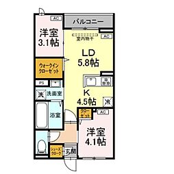 セレスティア白鳥 2階2LDKの間取り