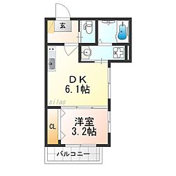 ハーモニーテラス蛍池 1DKの間取図画像