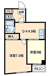光井グランドハイツ 2DKの間取図画像
