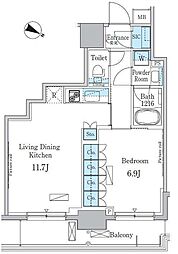 パークアクシス小伝馬町 14階1LDKの間取り