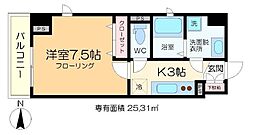 リヴェールタワー綾瀬 1Kの間取図画像