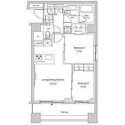 ザ・パークハビオ目黒プレイス 2LDKの間取図画像