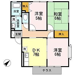 京王相模原線 多摩境駅 徒歩14分の賃貸アパート 1階3DKの間取り
