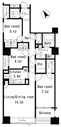 パークアクシス日本橋ステージ 3LDKの間取図画像