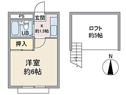 プラザドゥプレステージB棟 1Kの間取図画像