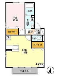 タウンハウスフォレE 1LDKの間取図画像
