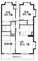 第5旭マンション 3LDKの間取図画像