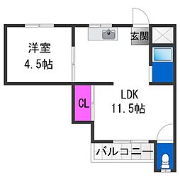 大和川パピレス 1LDKの間取図画像