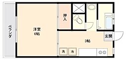 日吉第三コーポB棟 1Kの間取図画像