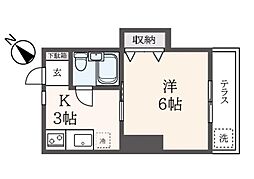 ジンハイム 1Kの間取図画像