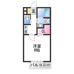 クオリア東茱萸木 1Kの間取図画像