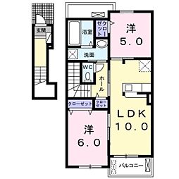 プランドール東佐野 2LDKの間取図画像