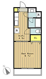 パルティール 2階1DKの間取り