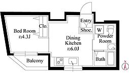 ジュネス北千住S 1DKの間取図画像