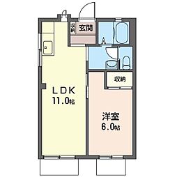 ハイツリーベントII 2階1LDKの間取り