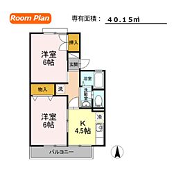 パレス神代A 2Kの間取図画像