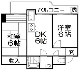 セブンスターマンション香里園 2DKの間取図画像