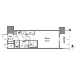 近鉄けいはんな線 長田駅 徒歩7分の賃貸マンション 14階1Kの間取り