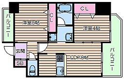 アーデンタワー本町イースト 2LDKの間取図画像