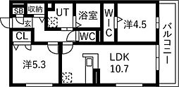 京都市中京区西ノ京西月光町アパート 2LDKの間取図画像