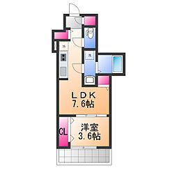 クローバー・レジデンスNakamozu 1DKの間取図画像