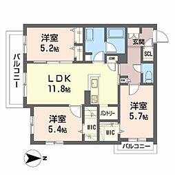 シャーメゾンPINO 3LDKの間取図画像