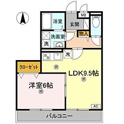 ビレッジ北久保C 1LDKの間取図画像