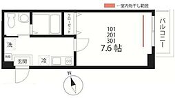 仮ハーミットクラブハウス羽田 3階1Kの間取り