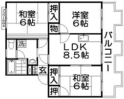 タウニーモイスンA棟 3LDKの間取図画像