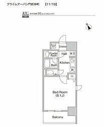 プライムアーバン門前仲町 1Kの間取図画像