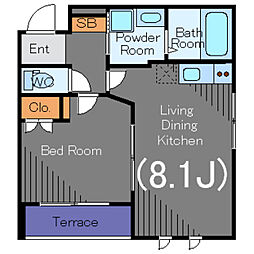 Mondo 1階1LDKの間取り