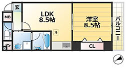 プラネット・フィールドKOBE 1LDKの間取図画像