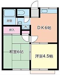 第2八木ハイツ 2DKの間取図画像