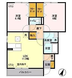 イーズフィールドA 2LDKの間取図画像