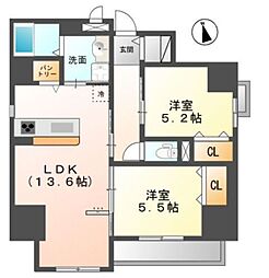 ラフィネ柏 2LDKの間取図画像
